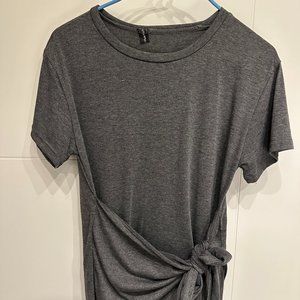 Front Knot T-Shirt Dress - Dark Grey